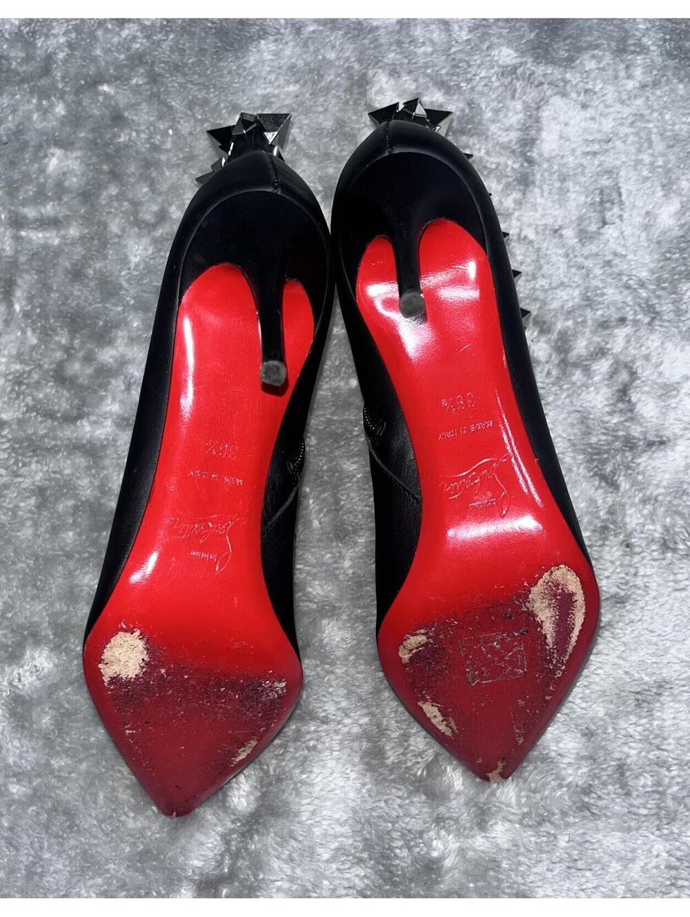 Christian Louboutin Belle 100 Ankle Boots Calf Leather Black Red-Sole Size 36.5 - Picture 10 of 10